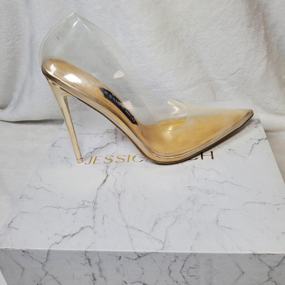 Jessica Rich Stiletto Pump Clear / Gold Cinderella Slipper Size 6.5/ 37 NIB $215 - Picture 1 of 4